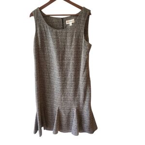Danny & Nicole Black & White Tweed Shift Dress Pleated Hem Size 16 Academia